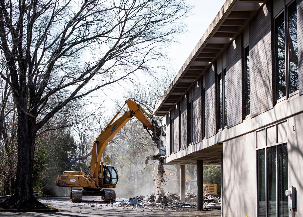 Demolition has begun on the former Wyche building at 200 E Camperdown Way in Greenville, Monday, January 31, 2022.  