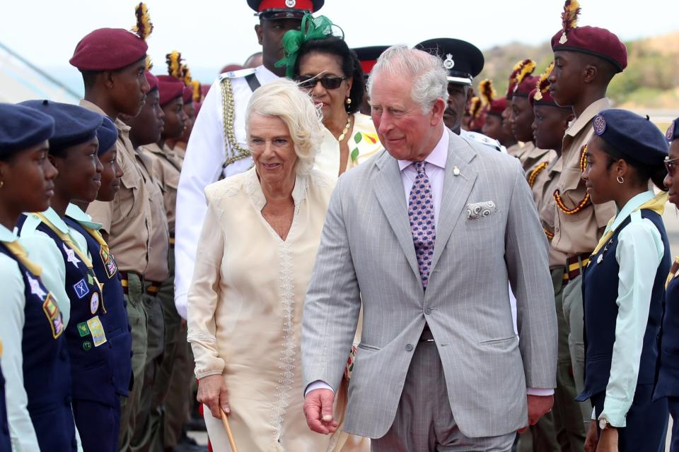 The Prince of Wales and Duchess of Cornwall arrive in Grenada to attend an official welcome ceremony (Getty Images,)