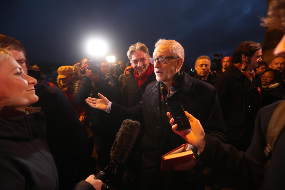 Labour leader Jeremy Corbyn speaks to the media at the start of the final day of General Election campaigning in Glasgow.