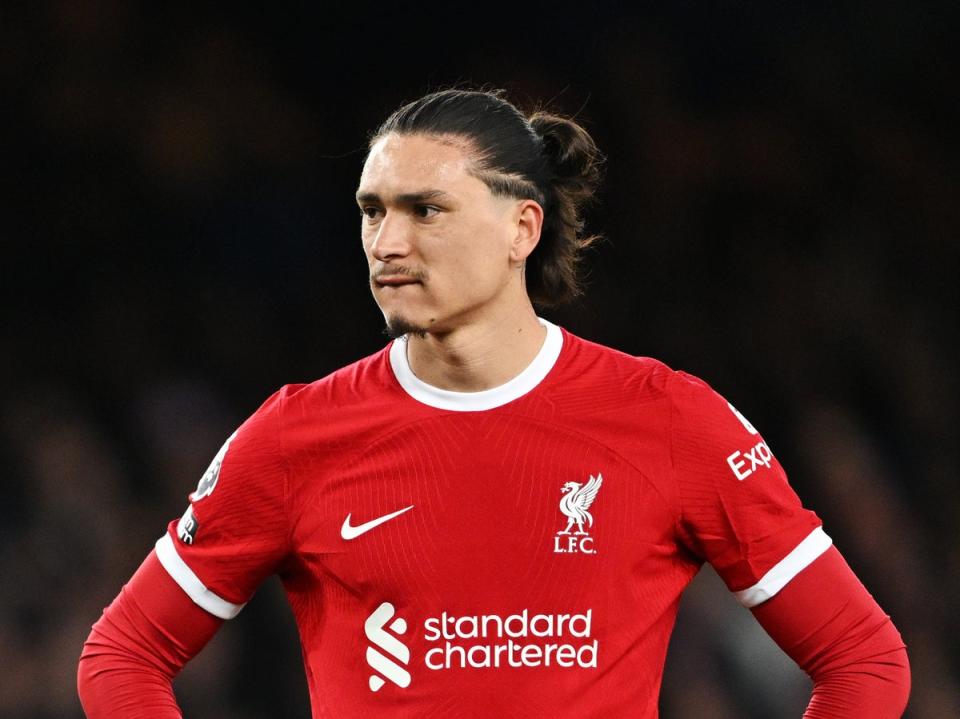 Darwin Nunez of Liverpool reacts during the Premier League match against Everton (Getty Images)