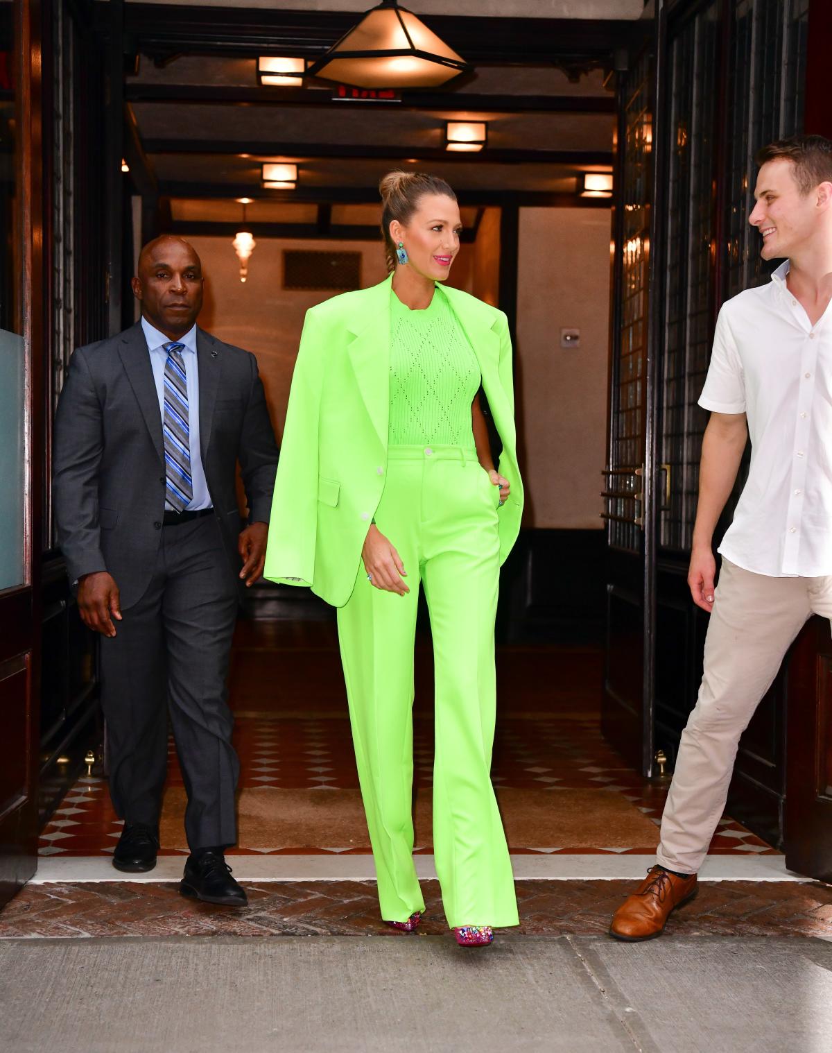 Blake Lively Just Wore a Highlighter-Green Versace Menswear Suit, and She  Looks Incredible