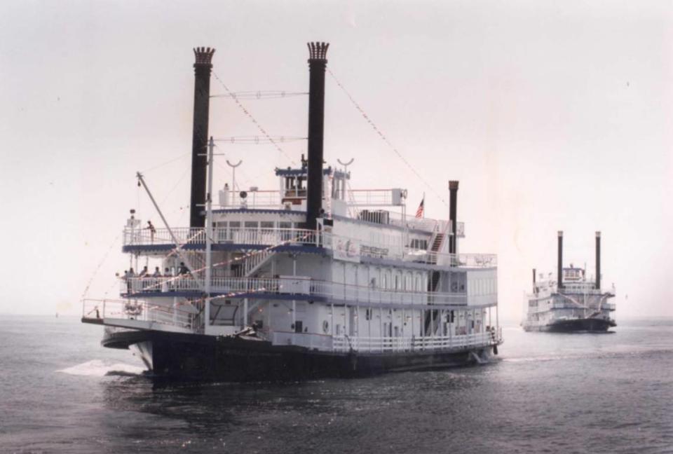 Two 1880s riverboats from Iowa arrive in Biloxi in July 1992. They opened as the Isle of Capri casino on Aug. 1, 1992 and are among the most recognizable symbol of the casino industry on the Coast.