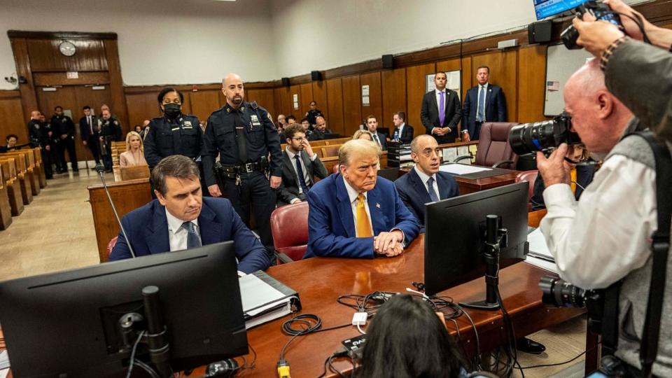 PHOTO: Former President Donald Trump sits inside Manhattan Criminal Court room, in NYC, May 2, 2024. ( Mark Peterson/Pool via Reuters)