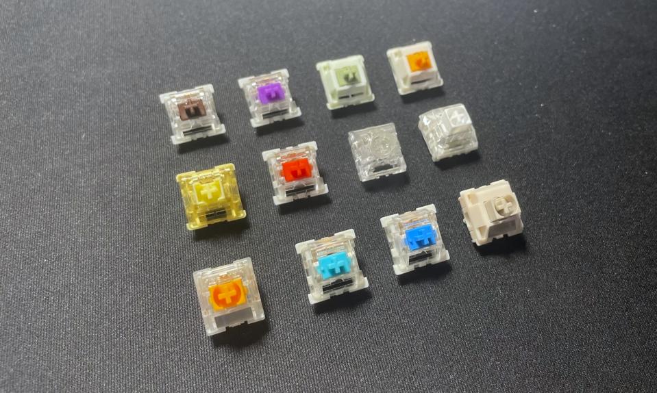 An array of different mechanical keyboard switches