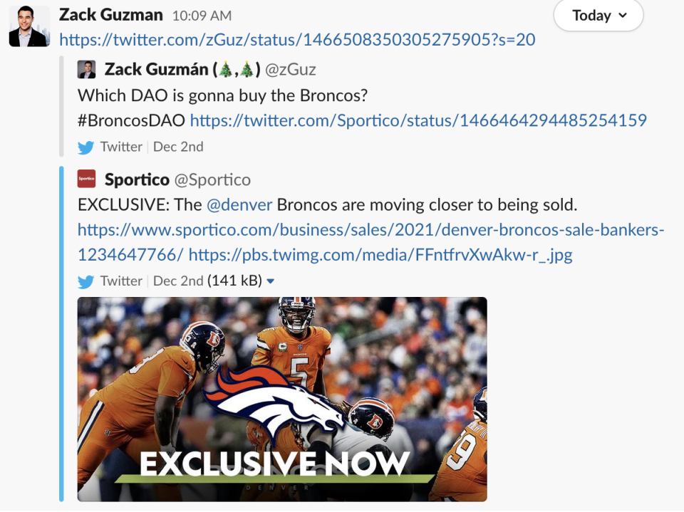 Zack Guzman Tweet on the Broncos