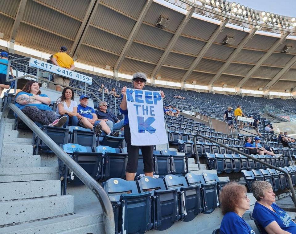 Royals season-ticket holder Di Lambert Lupton let her feelings be known about where she stands on the stadium issue at games this past season.