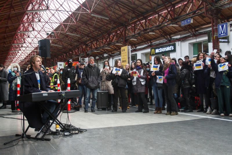 FILE PHOTO: British singer Tom Odell sings inside the North Railway Station