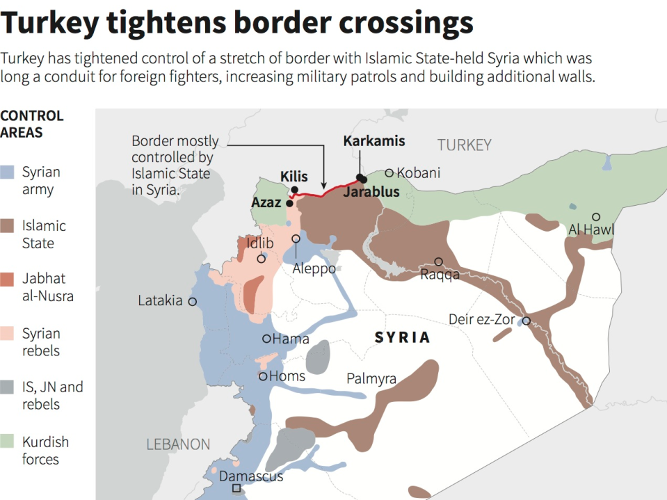 Syria map February 2016