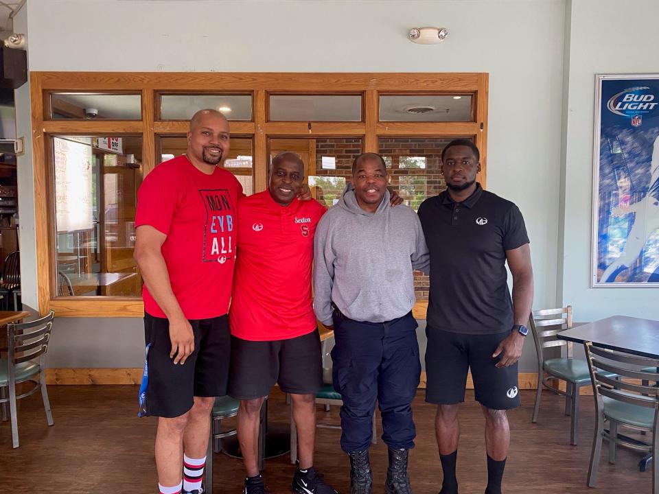 Among the coaching staff at the Lansing Parks and Rec Super Hoops summer basketball camps are, from left to right, Moneyball’s Desmond Ferguson, Lansing Sexton coach Dale Beard, Wavery's Rod Watts and Lansing Everett’s Eric Adams.