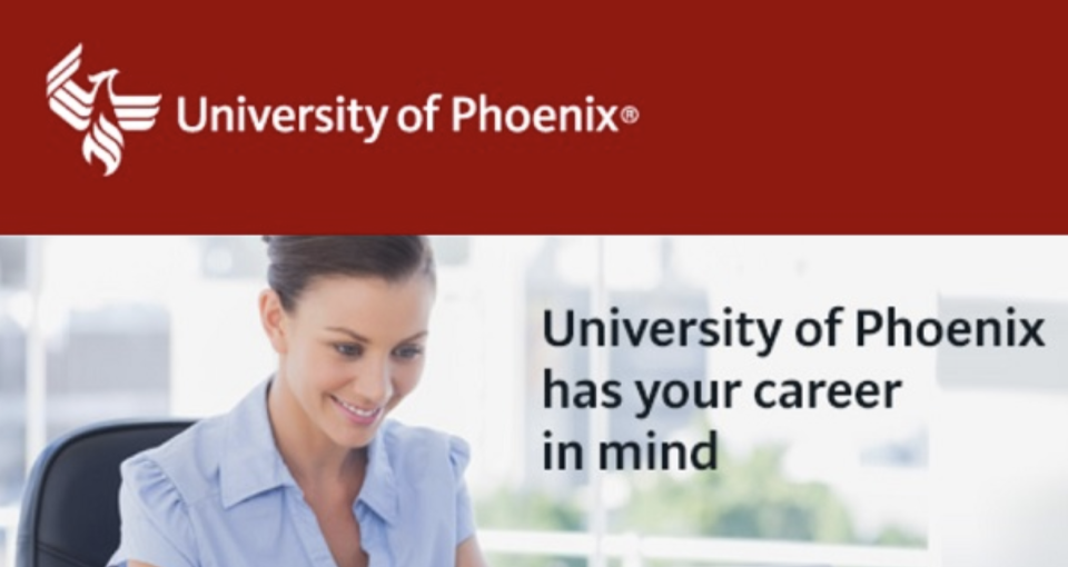 For profit colleges often have slick online advertisements. (Source: University of Phoenix)