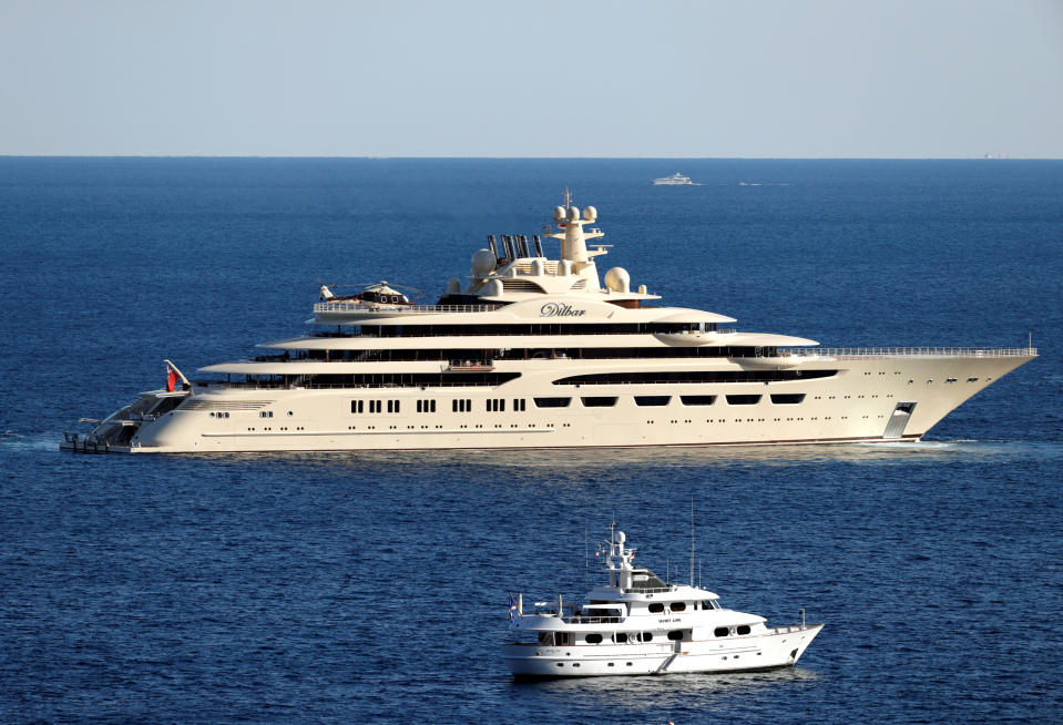 The Dilbar, the fourth longest yacht in the world, property of the Russian oligarch Alicher Ousmanov, is seen in Monaco April, 20, 2017.      REUTERS/Eric Gaillard