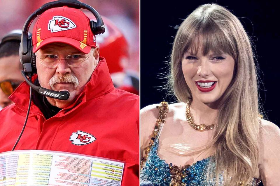 <p>Jamie Squire/Getty; SUZANNE CORDEIRO/AFP via Getty</p> Andy Reid and Taylor Swift