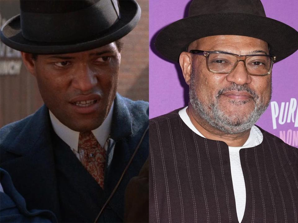 Left: Laurence Fishburne as Swain in "The Color Purple." Right: Fishburne in September 2023.