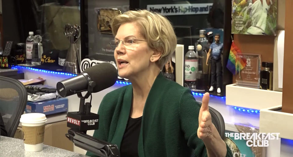 Sen. Elizabeth Warren on "The Breakfast Club" radio show. (Screengrab: The Breakfast Club via YouTube)