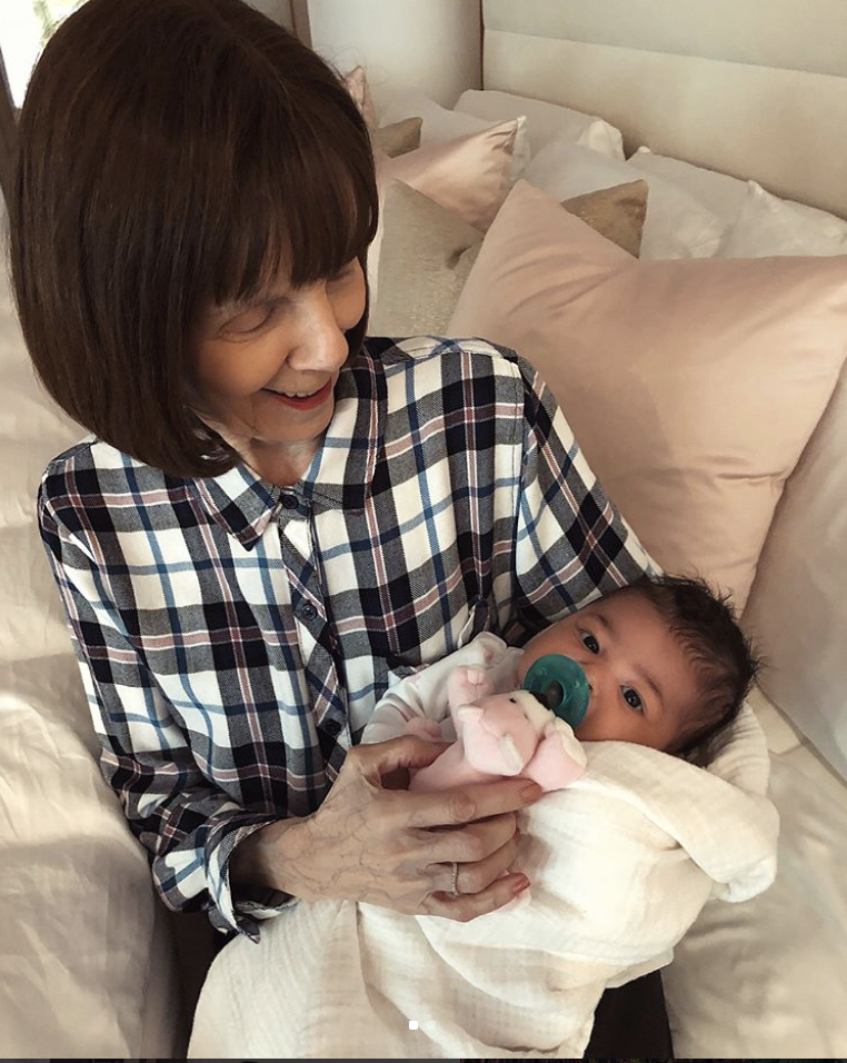 <p>The beauty mogul posted this shot of her baby girl, Stormi, in the arms of Kris Jenner’s mom MJ Shannon. “I mean.. does it get any better than this?” she wrote, as the grandma smiled down at her newest great-grandchild. (Photo: <a rel="nofollow noopener" href="https://www.instagram.com/p/BgNhHjWFj5m/?taken-by=kyliejenner" target="_blank" data-ylk="slk:Kylie Jenner via Instagram;elm:context_link;itc:0;sec:content-canvas" class="link ">Kylie Jenner via Instagram</a>) </p>