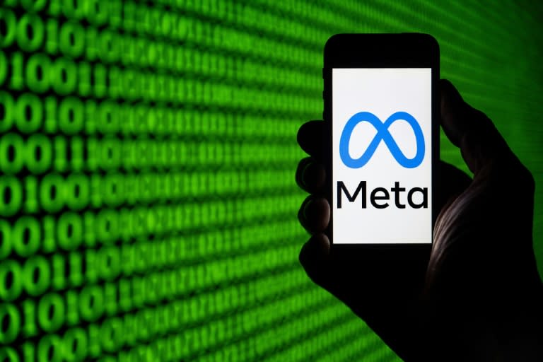 Le logo de Meta sur un téléphone portable, le 25 mars 2024 à Mulhouse (SEBASTIEN BOZON)