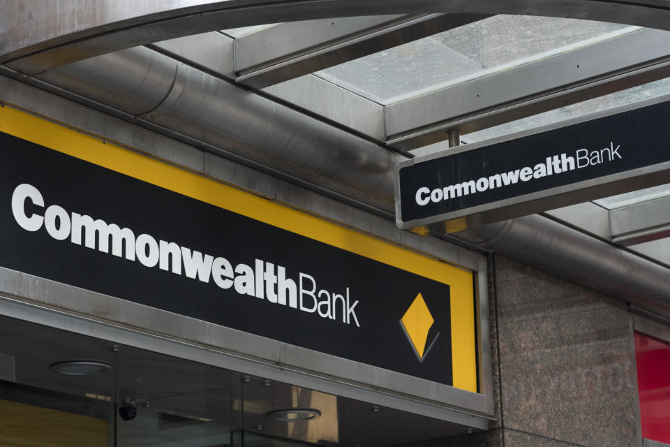 Commonwealth Bank of Australia sign outside a Sydney branch.