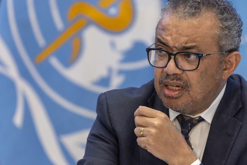 FILE PHOTO: Director-General of the WHO Dr. Tedros Adhanom Ghebreyesus attends an ACANU briefing in Geneva