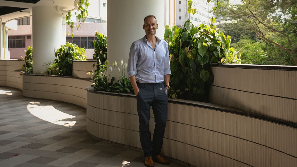 Architect Ulrich Kirchhoff at Shan Sum, a private columbarium tower in the Kwai Chung district of Hong Kong on June 2. - Noemi Cassanelli/CNN