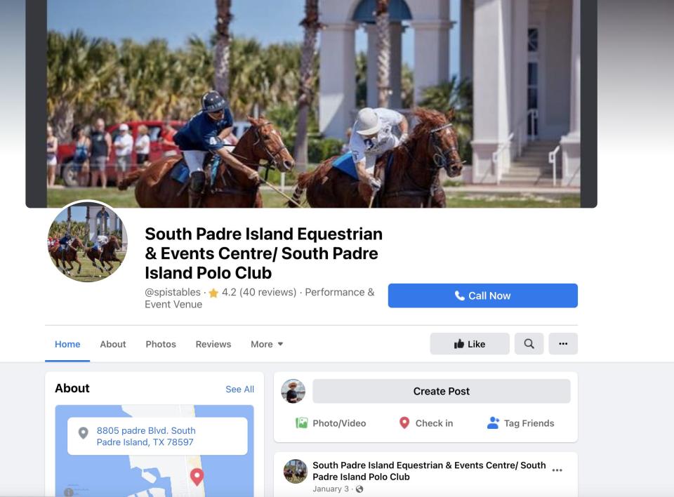 The Facebook page of the South Padre Island Polo Club.