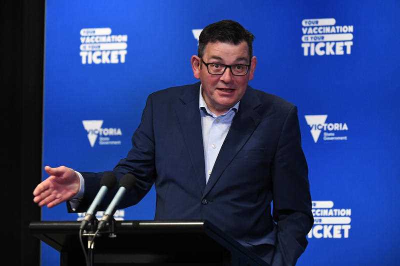 Victorian Premier Daniel Andrews speaks to the media during a press conference in Melbourne.