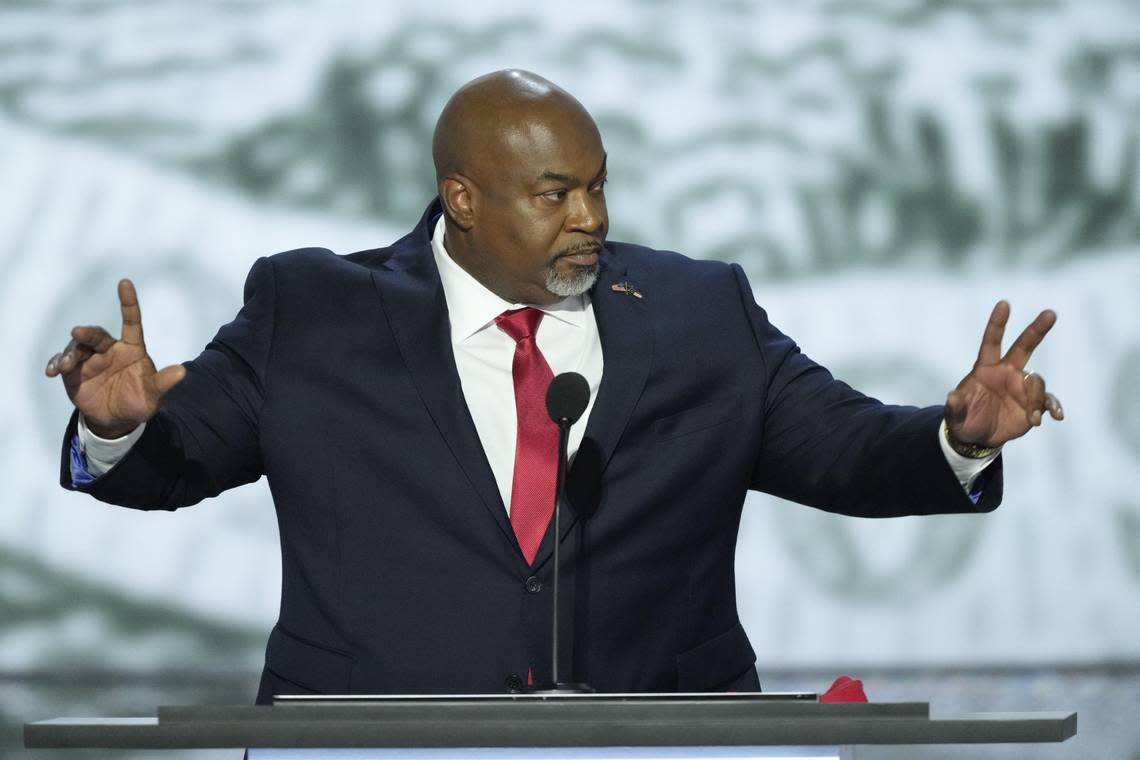 Lt. Gov. Mark Robinson delivers remarks during the first day of the Republican National Convention on July 15, 2024 in Milwaukee, WI.