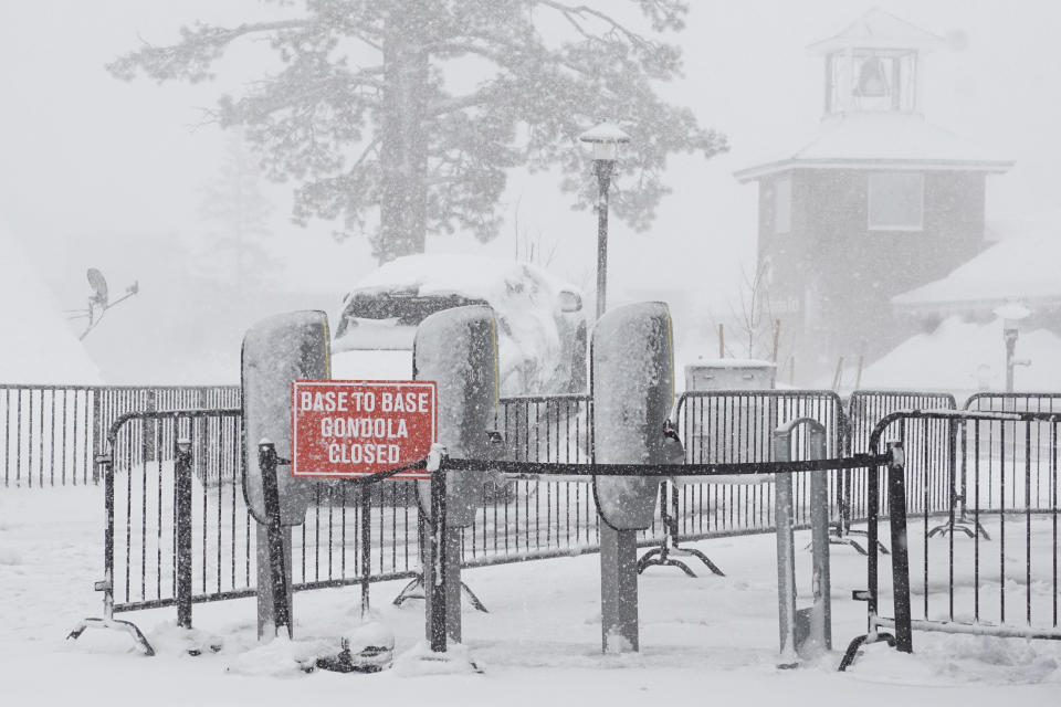 Palisades Tahoe ski resort remains closed during a blizzard Sunday, March 3, 2024, in Truckee, Calif. (AP Photo/Brooke Hess-Homeier)