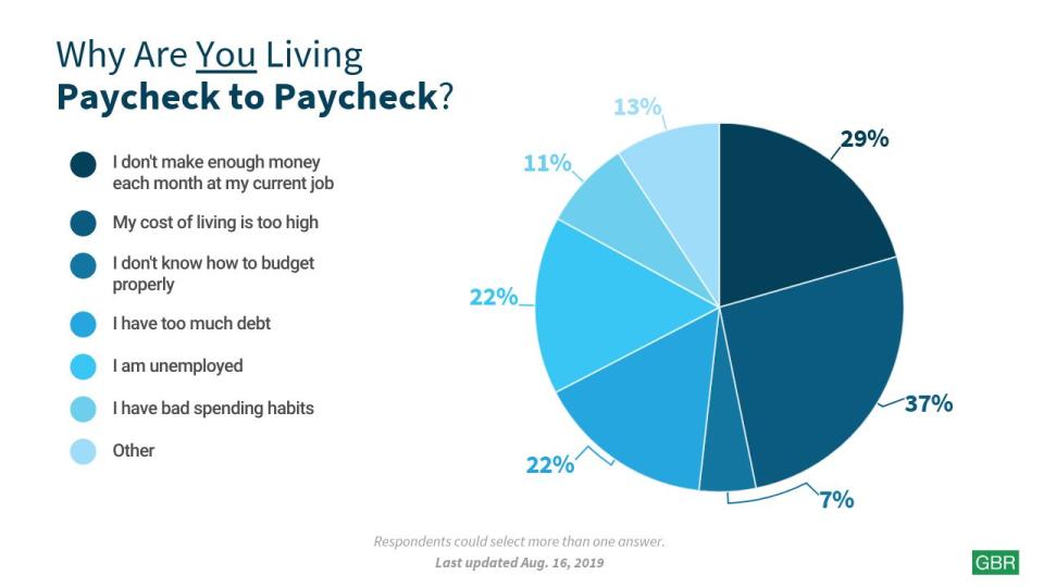 pie chart explaining reasons why people are living paycheck to paycheck