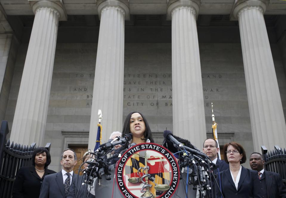 REFILE - CORRECTING SPELLING IN FIRST SENTENCE Baltimore state attorney Marilyn Mosby speaks on recent violence and says there is "probable cause to file criminal charges in the Freddie Gray case" of officers involved in the arrest of the black man who later died of injuries he sustained while in custody in Baltimore, Maryland May 1, 2015. REUTERS/Adrees Latif