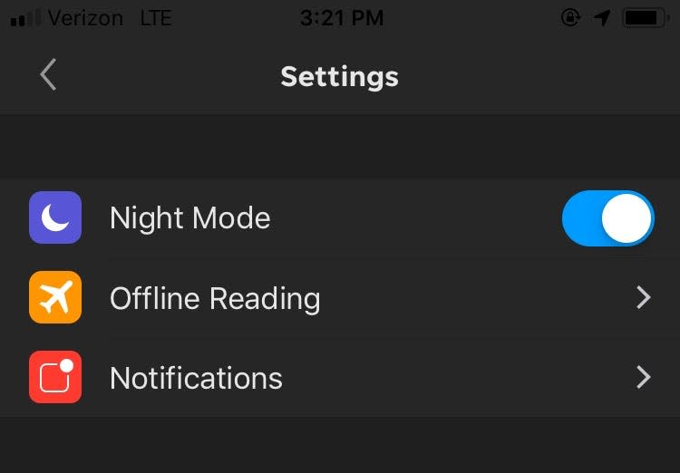 Night mode on the SJ app.