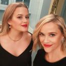 The mother-daughter duo got into the festive spirit with a classic red lip paired with black ensembles ahead of their Christmas celebrations. 