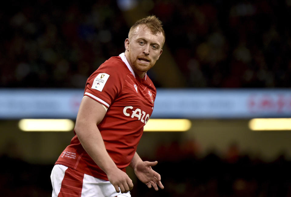 FILE - Wales Tommy Reffell during the Six Nations rugby union international match between Wales and Ireland at the Principality Stadium in Cardiff, Wales, on Feb. 4, 2023. Warren Gatland is convinced his Wales team will pull off “something special” at the Rugby World Cup. Finding any evidence to back up that bold assertion isn’t easy. (AP Photo/Rui Vieira, File)