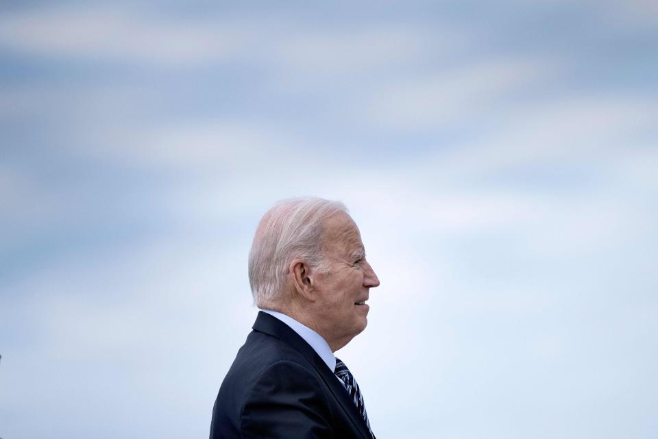 President Joe Biden boards Air Force One at Joint Base Andrews in Maryland, on Oct. 17, 2023, enroute to Israel.