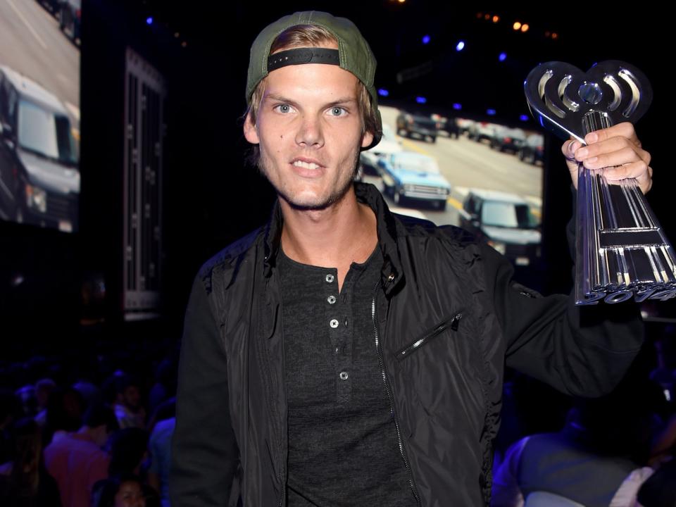 Avicii backstage at the 2014 iHeartRadio Music Awards in Los Angeles where he won EDM Song of the Year: Getty