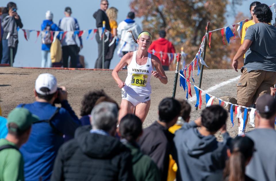 Ventura High's Sadie Engelhardt is ahead of the pack en route to winning the Division II individual title at the CIF-State Cross Country Championships on Nov. 25.