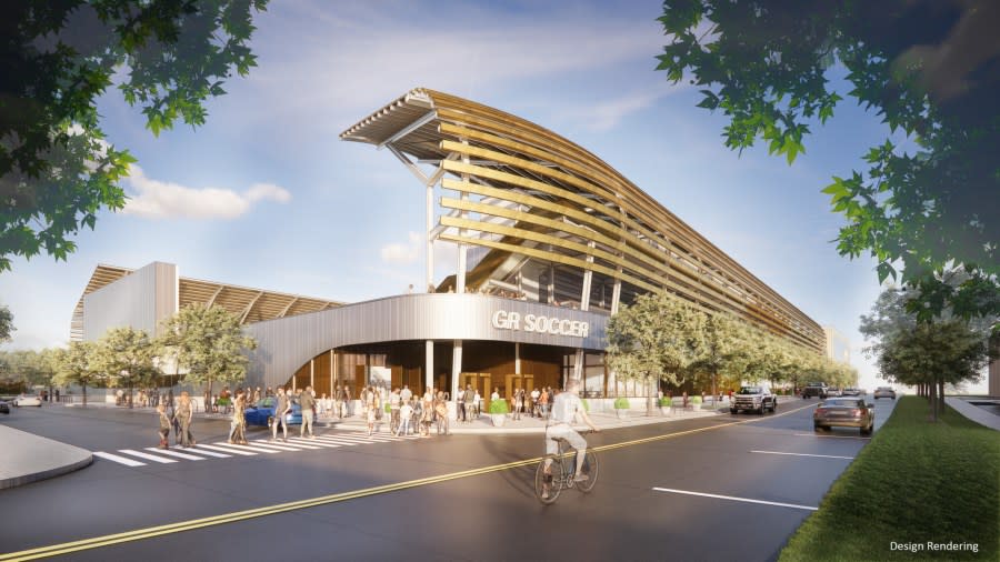 A rendering of a soccer stadium planned for downtown Grand Rapids. (Progressive AE via Grand Action 2.0)