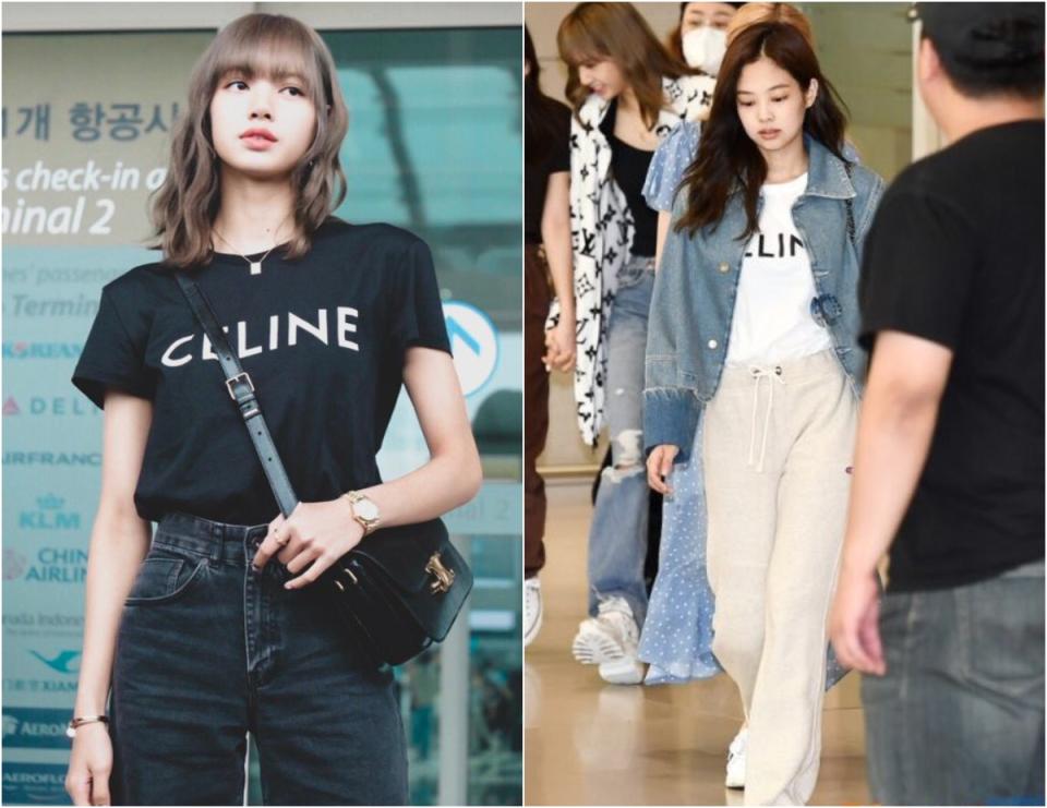 Lisa與Jennie不約而同地選穿同一件T-Shirt，可見款式的時尚度及百搭度極高！