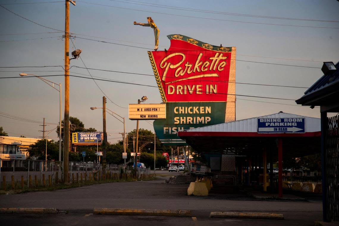 The sun sets on the Parkette Drive-In, on the last night it was open, June 28, 2022. The legendary Lexington restaurant closed after 70 years in business on New Circle Road.