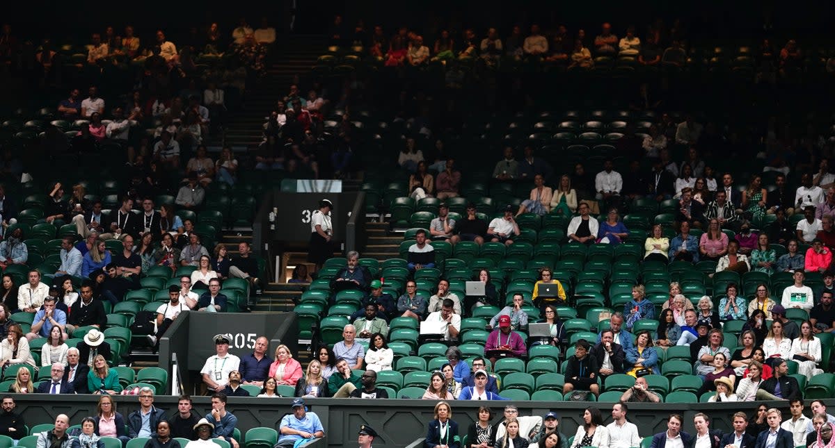 Empty seats on Centre Court during day four of the 2022 Wimbledon Championships at the All England Lawn Tennis and Croquet Club, Wimbledon (Aaron Chown/PA) (PA Wire)