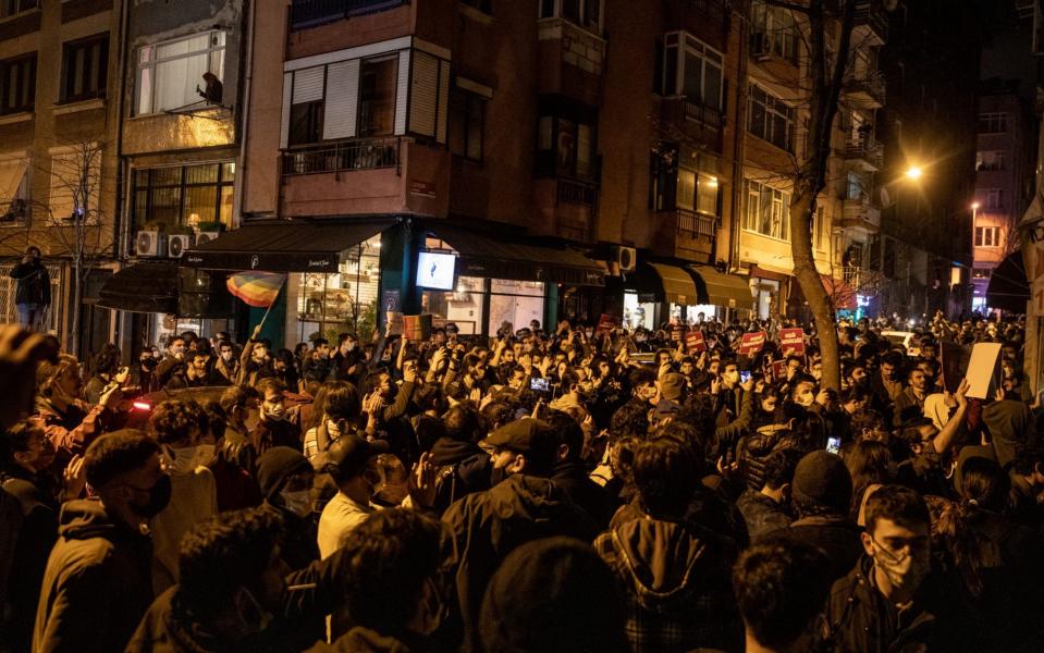 Hundreds of protesters gathered near Bogazici University on Tuesday - GETTY IMAGES