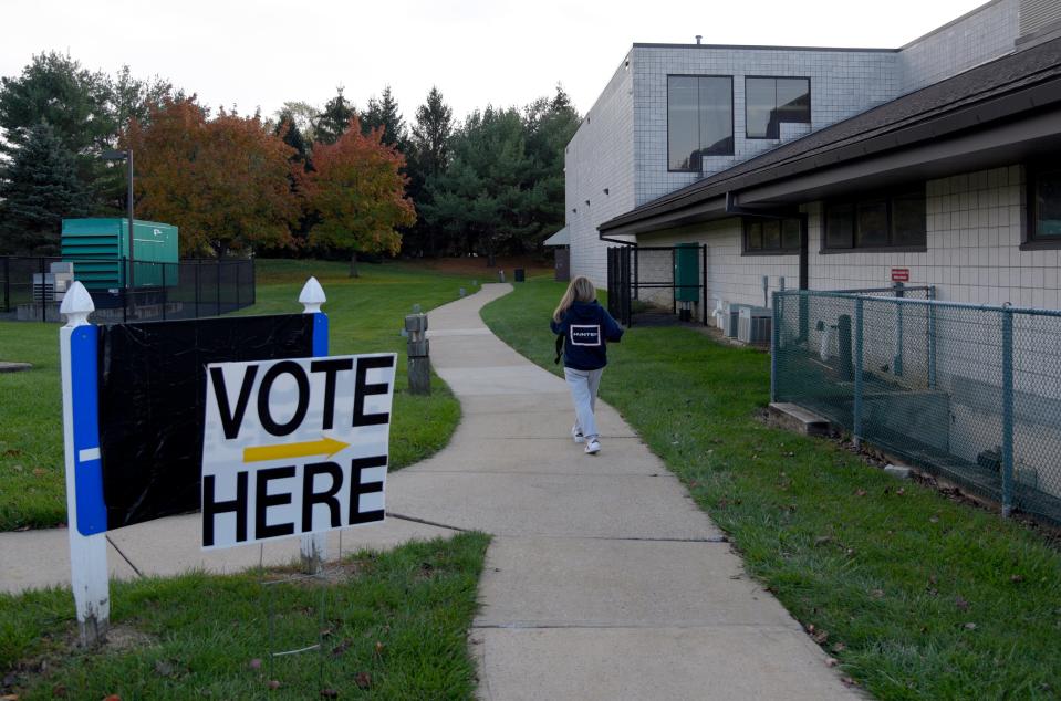 Voters trickle into a gym to vote on Tuesday, November 7, 2023 at Marlboro Recreation Center in Marlboro, New Jersey.