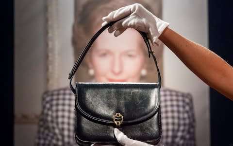 Baroness Thatcher handbag at Christie's - Credit: Geoff Pugh