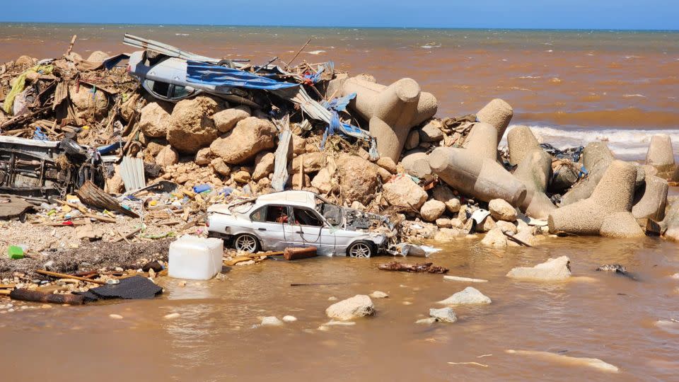 The city of Derna was split into two after floodwaters swept through entire neighborhoods. - Sarah Sirgany/CNN