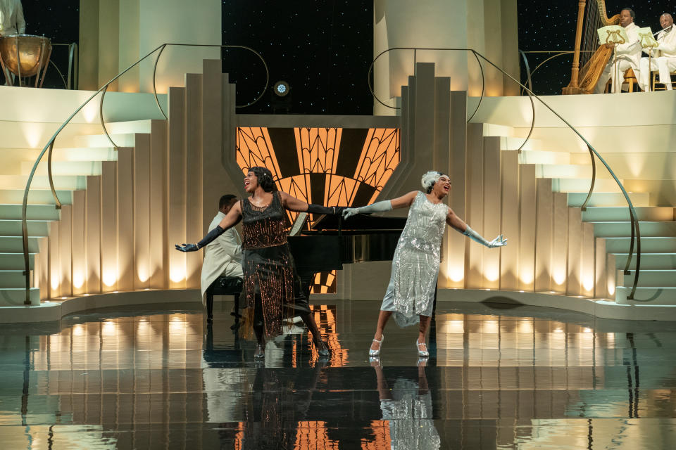 (L-r) FANTASIA BARRINO and TARAJI P. HENSON on the set of Warner Bros. Pictures’ bold new take on a classic, “THE COLOR PURPLE,” a Warner Bros. Pictures release. (Eli Ade)