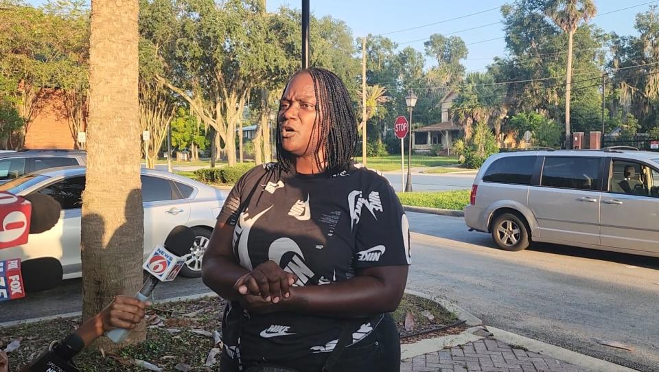 Felicia Smith, a cousin of Jayvion Barthel's mother, spoke to the media outside of the DeLand Police Department after a press conference Friday, Aug. 25, regarding an officer-involved shooting during which Barthel was killed.