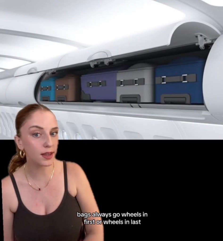 “If the bins are like this, where the flight attendant has to pull it down to close it, your bag is going to lay flat,” she explained in her March TikTok. TikTok