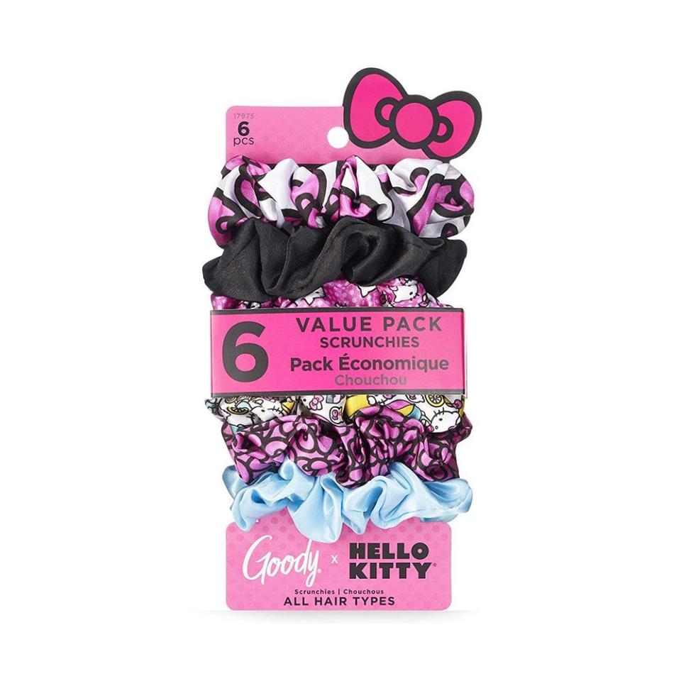 Goody x Hello Kitty Ouchless Scrunchie - 6 Count, Assorted - Help Keep Hairs In Place - Hair Accessories to Style With Ease and Keep Your Hair Secured - For All Hair Types - Pain Free