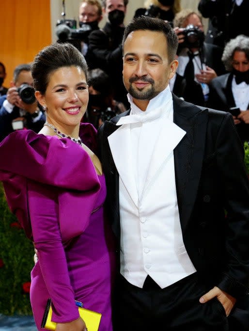 A closeup of Vanessa Nadal and Lin-Manuel Miranda