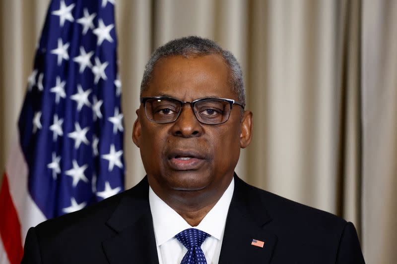 FILE PHOTO: U.S. Chairman of the Joint Chiefs of Staff General Milley and U.S. Defense Secretary Lloyd Austin attend a news conference, at Ramstein U.S. Air Base