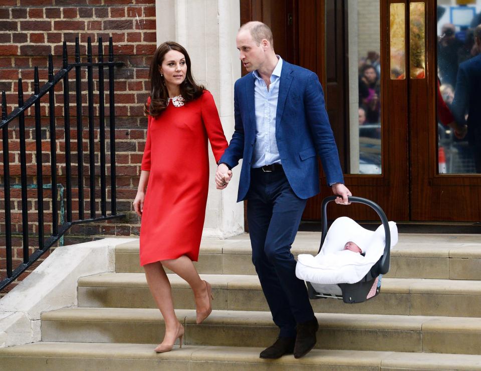 Just <a rel="nofollow noopener" href="https://people.com/royals/why-does-kate-middleton-leave-the-hospital-so-soon-after-giving-birth/" target="_blank" data-ylk="slk:hours after his birth;elm:context_link;itc:0;sec:content-canvas" class="link ">hours after his birth</a>, Louis was in his baby carrier and heading home to Kensington Palace!